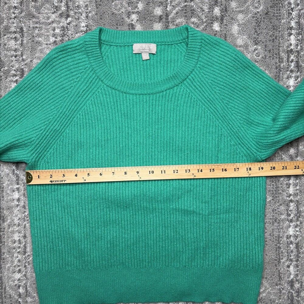 J.Crew Women's Green Cashmere Ribbed Knit Sweater Medium Chunky Pullover Luxury - Picture 3 of 9